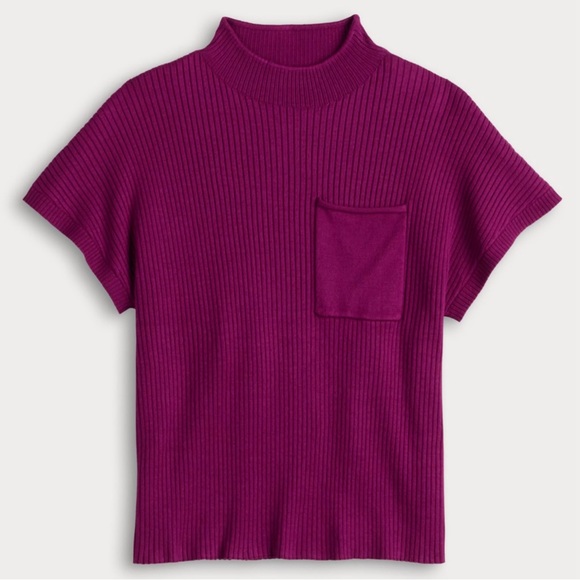 Ribbed Short Sleeve Mock Neck Sweater - Picture 3 of 8